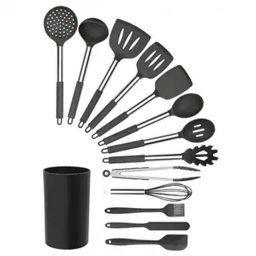 MegaChef 14 Piece Dark Gray Silicone and Stainless Steel Kitchen Utensil Set | Overstock.com Shopping - The Best Deals on Kitchen Gadgets | 37091674