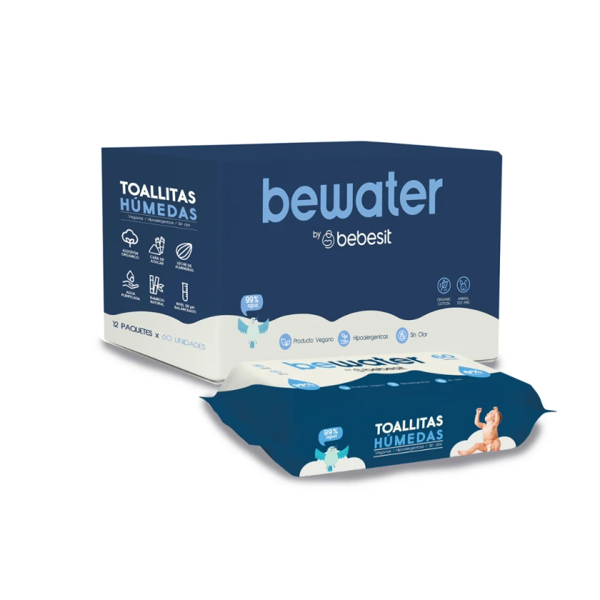 Toallitas Húmedas Aqua Baby - Caja de 12 paquetes de 60 toallitas