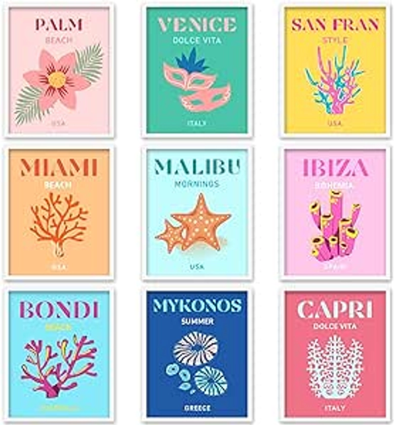 Amazon.com: Whaline 9Pcs Preppy Travel Wall Art Prints Colorful Abstract Aesthetic Room Decor Minimalist Poster for Teen Girls Bedroom Pink College Dorm Posters(UNFRAMED 8x10in): Posters & Prints