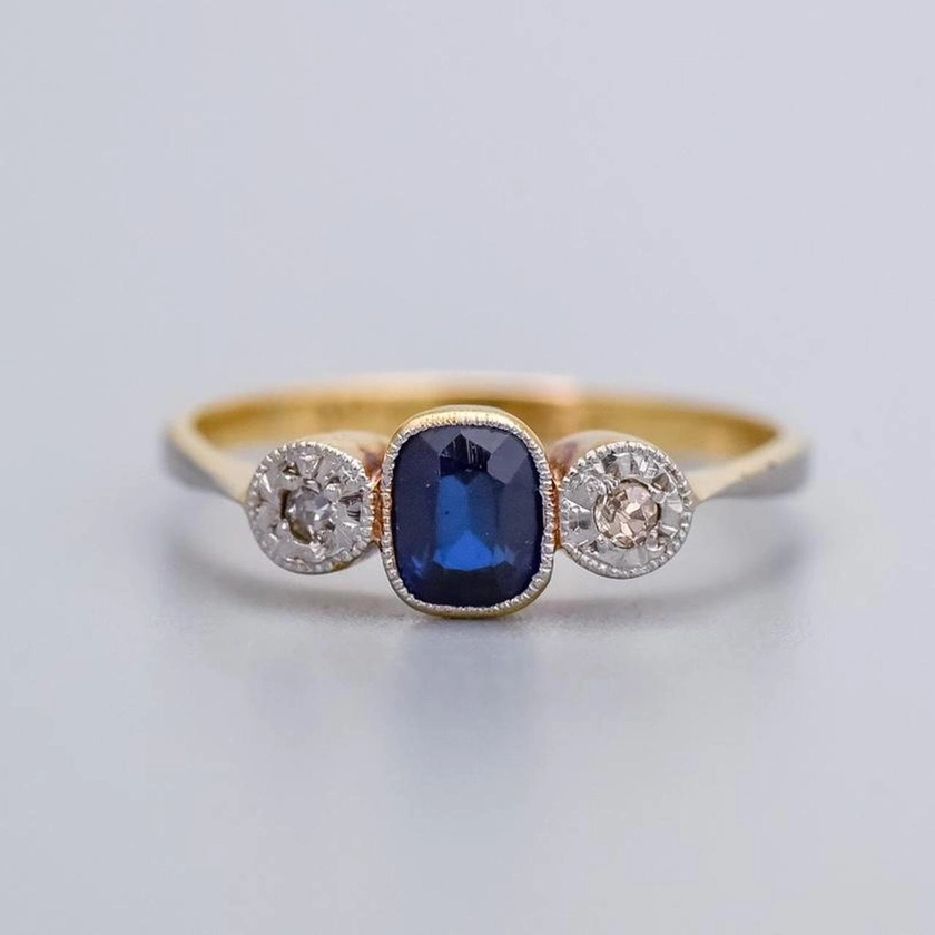 18K Gold Edwardian Sapphire and Diamond Ring — Don Laurence Jewellery