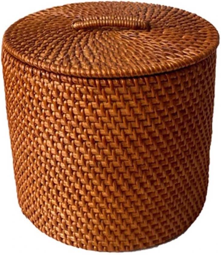 Panier de Rangement en Rotin Cylindrique avec Couvercle, Panier Rond en Osier Tressé, Panier de Table en Rotin Cylindrique, Poubelle En Osier, Vase À Fleurs en Rotin, Panier D'articles Divers