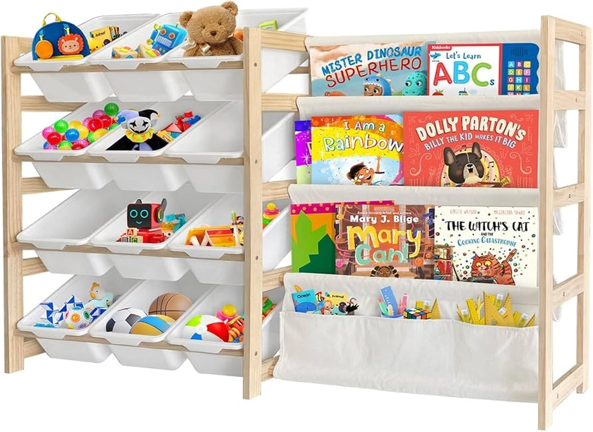 Amazon.com: EXPERLAM Toy Storage Organizer with Bookshelf - 12 Storage Bins 4-Tier Multipurpose Shelf to Organize Toys and Books for Kids Room, Playroom, Nursery Room, White : Baby