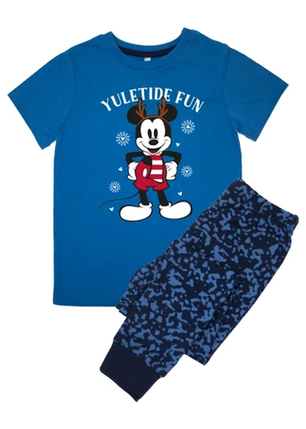 Disney Mickey Mouse Yuletide Fun Kids Blue Camo Pyjamas (3-8 Years)