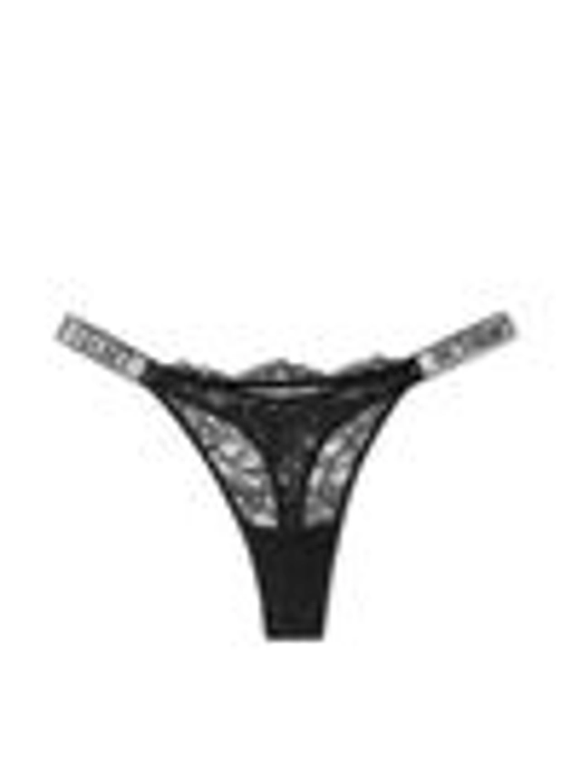 Black Lace Thong Shine Strap Knickers