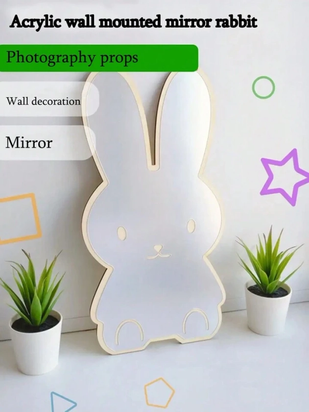 1 pièce Miroir en forme de lapin acrylique de décoration créative pour la maison, accessoire pour photo de bébé, convient pour la décoration murale de la chambre d'enfant | Mode en ligne | SHEIN FRANCE