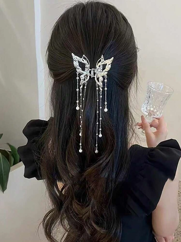 1pc Liquid Butterfly Tassel Hair Claw Clip (Random Tassel Length)