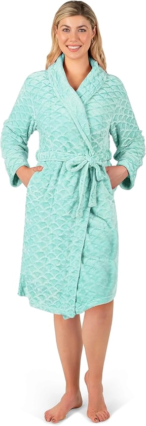 PAVILIA Short Robe for Women, Womens Robes Lightweight, Plush Fluffy Shower Robe, Soft Fuzzy Summer Bath Robe with Pockets