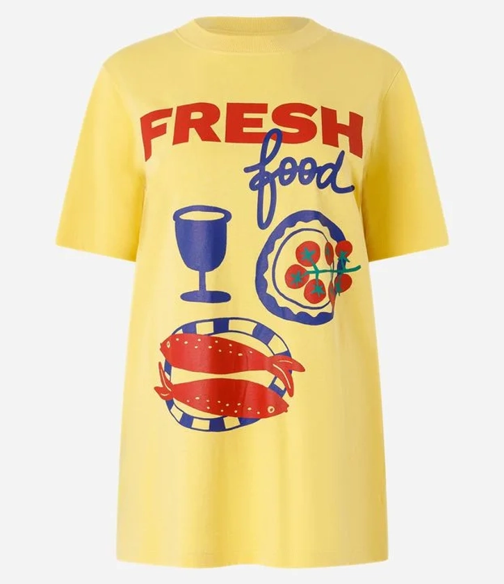 Camiseta Alongada em Algodão com Estampa Fresh Food Branco - Lojas Renner