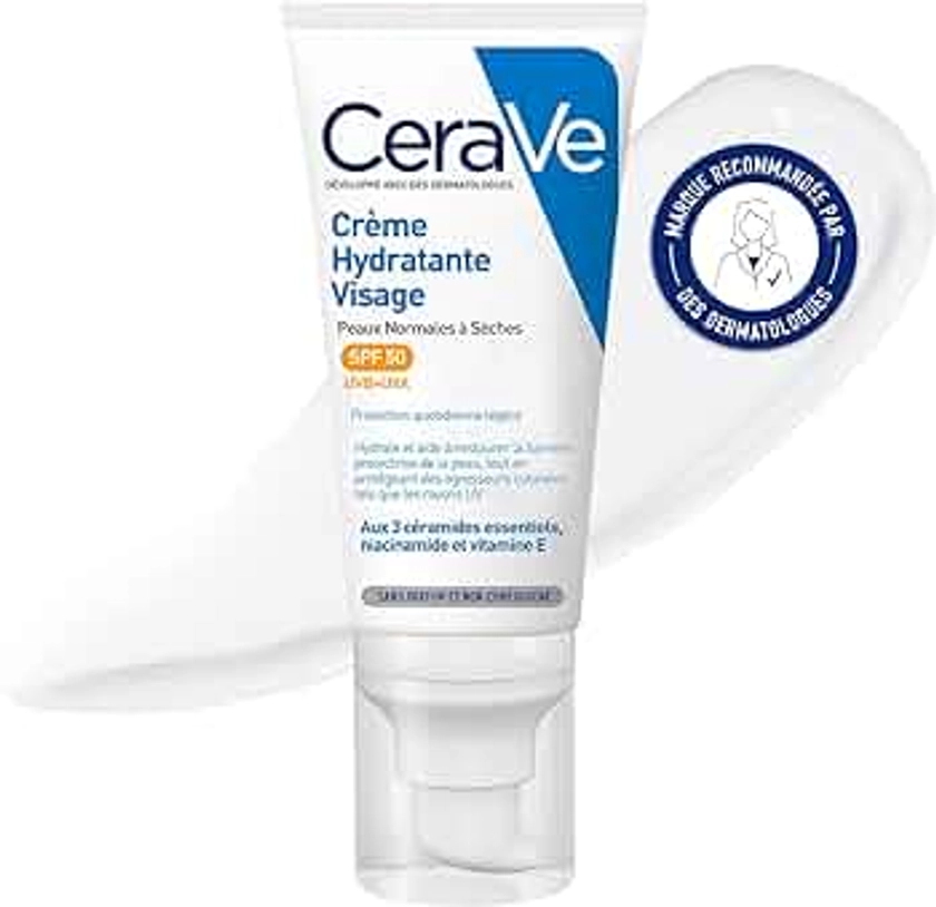 CeraVe Crème Hydratante Visage SPF 50-52ml - Crème Visage Jour Hydratante 24h à l'Acide Hyaluronique pour Peaux Normales à Sèches