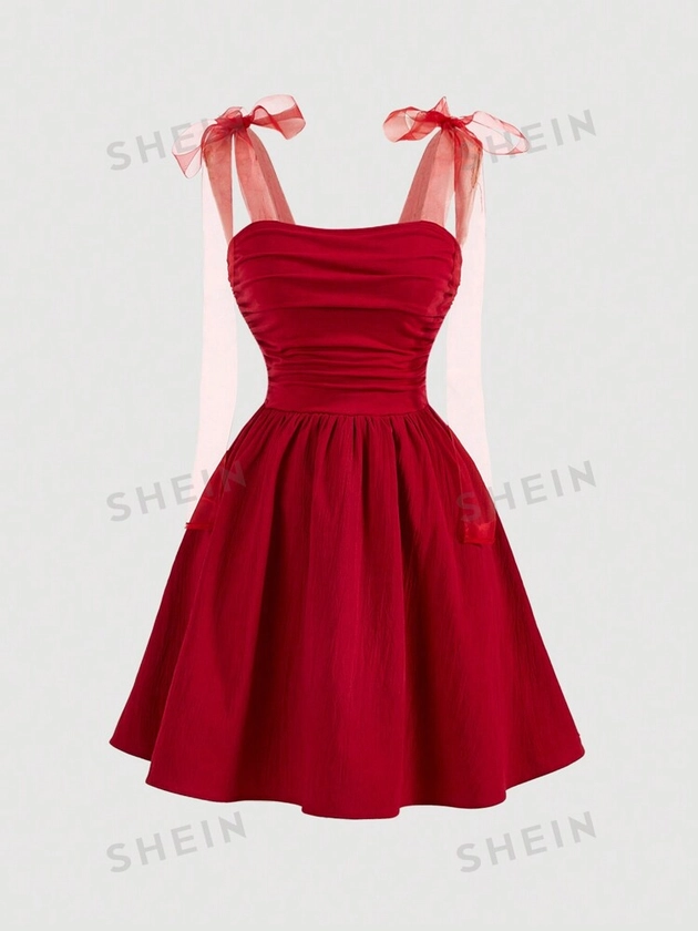 SHEIN MOD Mesh Strap Ruffled Romantic Summer Dress