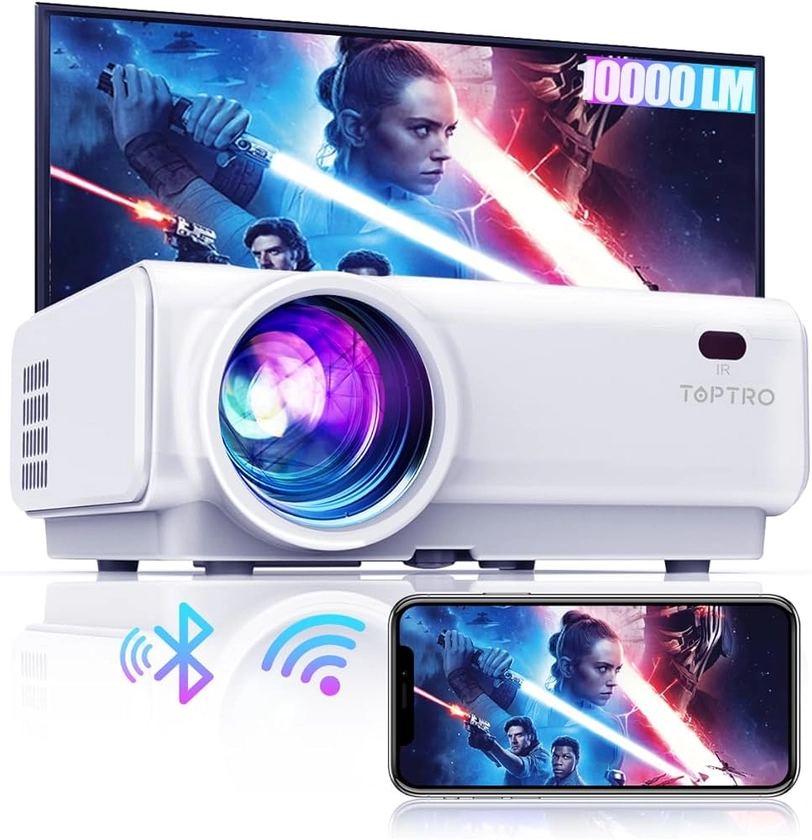 Vidéoprojecteur WiFi Bluetooth, TOPTRO 10000 Lumens Mini Projecteur Full HD Supporte1080P Rétroprojecteur Home Cinéma avec Fonction de ZoomX/Y, Compatible avec iOS/PS5/Android/TV Stick/HDMI AV USB : Amazon.fr: High-Tech