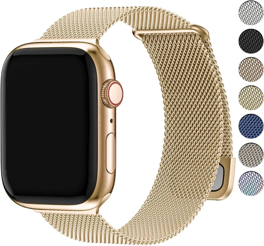 Fullmosa Bracelet Compatible avec Apple Watch Magnétique pour Apple Watch de 40/41/38 mm, en acier inoxydable et maille milanaise, pour Series SE(2)/9/8/7/6/5/4/3/2/1, Or