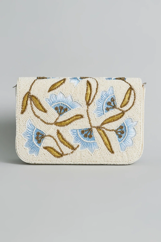 White & Blue Beaded Bucket Bag Design by kreivo by vamanshi damania at Pernia's Pop Up Shop 2024