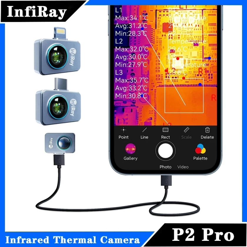 InfiRay P2 Pro Thermal Camera for iPhone iOS Android Phone P2pro Infrared Thermal Imager PCB Circuit Electrical Heating Repair