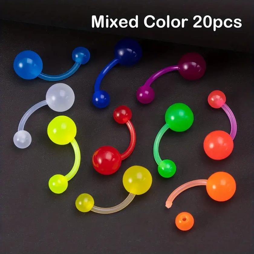 10/20pcs Glow In The Dark Belly Button Ring Navel Piercing Acrylic Bar Ombligo Stud For Women Body Jewelry