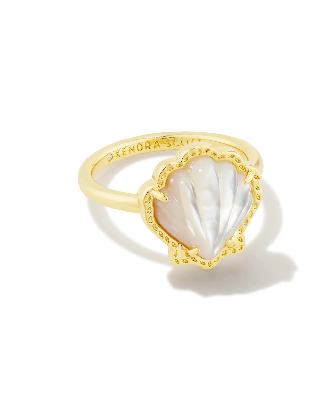 Brynne Gold Shell Band Ring in Ivory Mother-of-Pearl