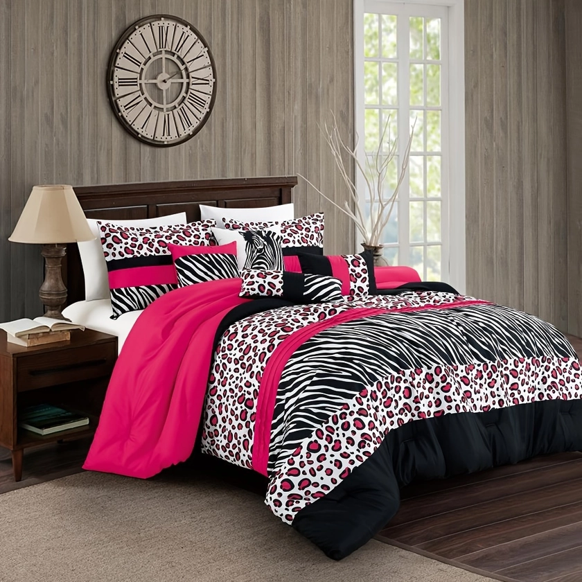 7 Piece Modern print comforter set Made of brushed microfiber and polyester filling, a touch of class with feather-like softness, keeps you comfortable all through the night