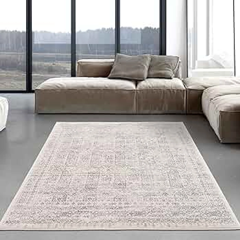 THE RUGS AREA RUG LIVING ROOM BEDROOM LARGE SMALL VINTAGE SOFT SHORT PILE BORDERED CLASSIC ORIENTAL DESIGN TRADITIONAL MOROCCAN BOHO CARPET - SMALL 80X150 CM, CREAM VINTAGE DESIGN