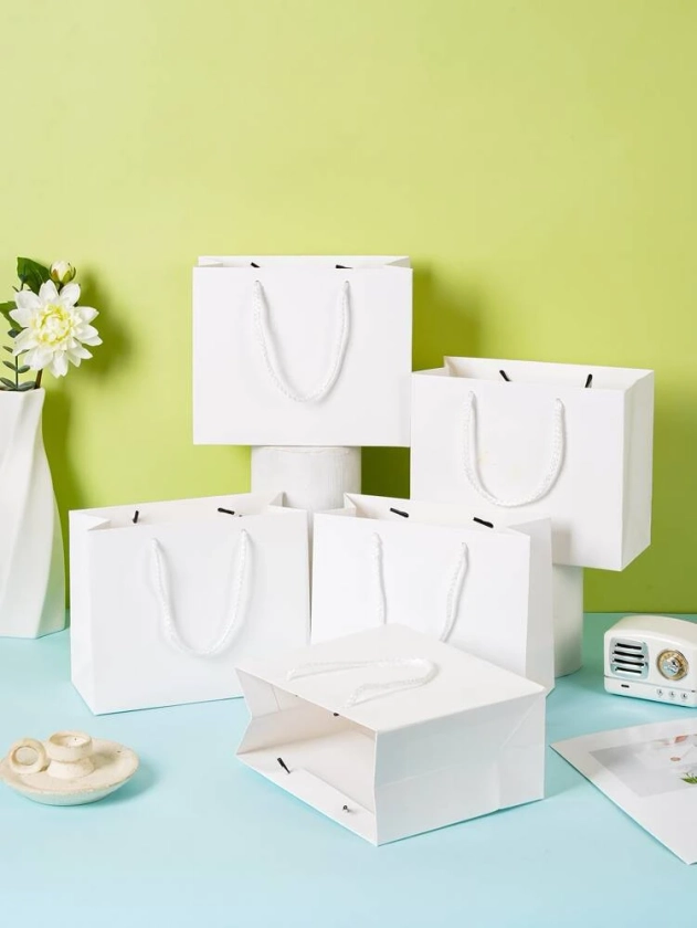 5pcs Plain Gift Bag, White Thick Paper Gift Wrapping Bag For Party | SHEIN UK
