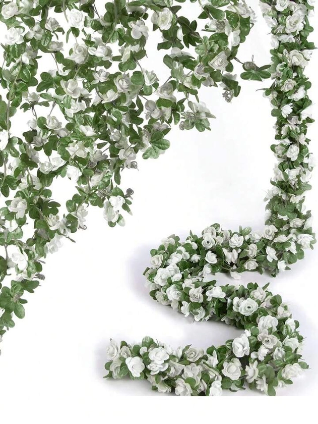 1 Pieza De Guirnalda De Flores De 7.7 Pies, Para Colgar En La Habitación Con Flores Artificiales De Vid De Rosa Con Hojas Verdes, Decoración De Arco De Pared De Bodas De Aniversario, Cumpleaños, Navidad Con Flores Blancas De Primavera | Moda de Mujer | SHEIN México