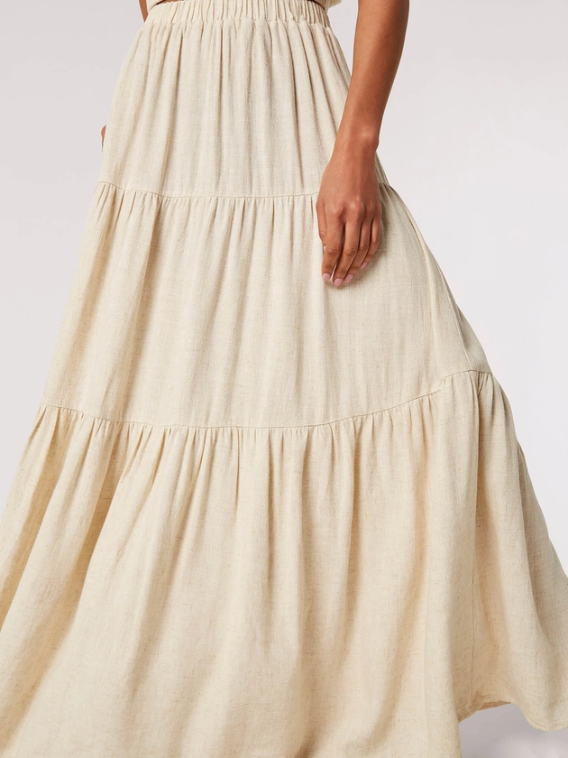 Linen Blend Tiered Maxi Skirt | Apricot Clothing