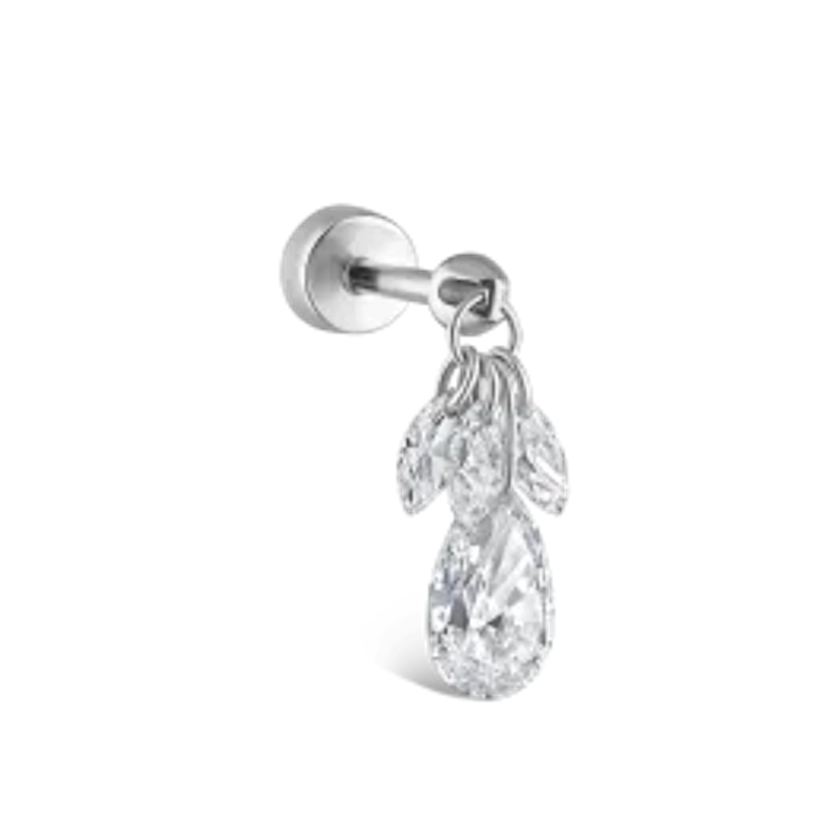 Floating Pear Diamond Plume Threaded Charm Earring