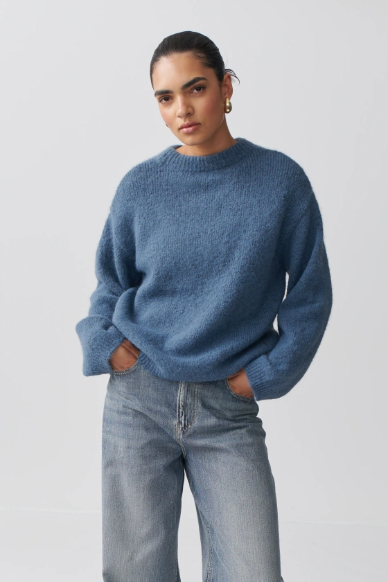 Boxy knitted sweater - Blauw - Dame - Gina Tricot