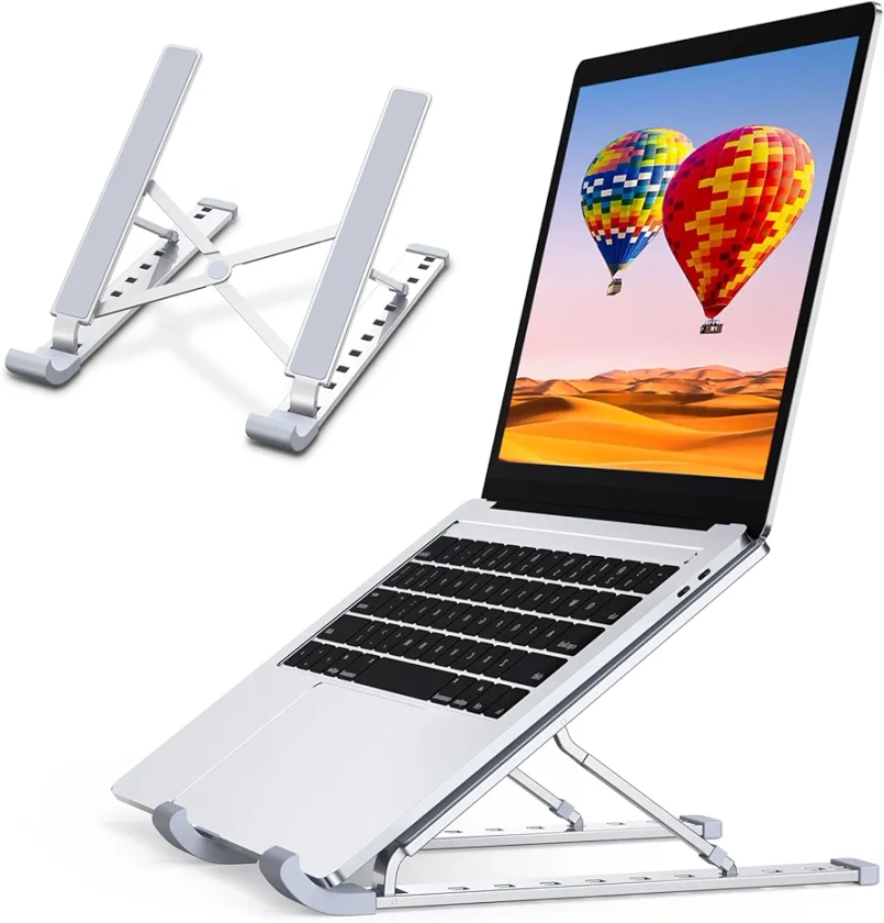 Laptop Stand for Desk, 9 Angles Adjustable Ergonomic Computer Stand with Detachable Phone Holder, Aluminum Cooling Portable Laptop Riser Holder Compatible with MacBook Pro Air Up to 15.6''