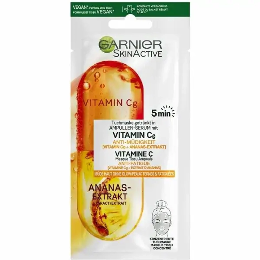 Masque Tissu Ampoule Anti-Fatigue Vitamine C & Extrait d'Ananas Formule Vegan de Garnier SkinActive