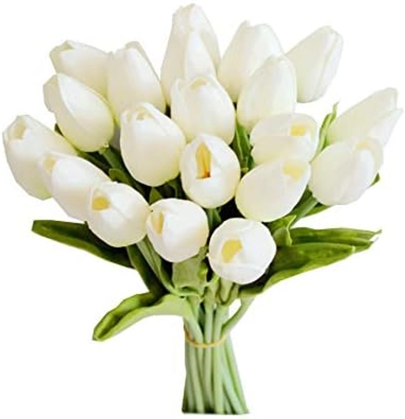 Amazon.com: Mandy's 20pcs White Flowers Artificial Tulip Silk Fake Flowers 13.5" for Mother's Day Easter Valentine’s Day Gifts in Bulk Home Kitchen Wedding Decorations : Home & Kitchen