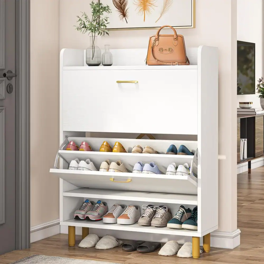 BYBLIGHT 41.73 in. H White 24-Pairs Shoe Storage Cabinet, Freestanding Shoe Cabinet for Entryway BB-JW0310GX - The Home Depot