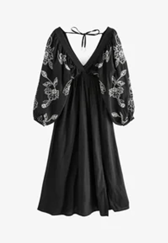 Next EMBROIDERED SLEEVED- REGULAR FIT - Robe longue - black white/noir - ZALANDO.FR