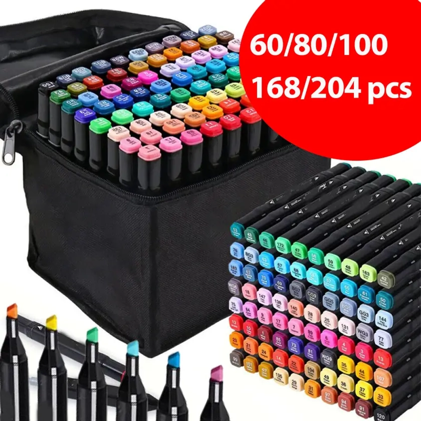 Markers Colors Graphic Drawing Painting Alcohol Art Dual Tip Sketch Pens 60/ 80/ 100/ 168/ 204 PCS Pens