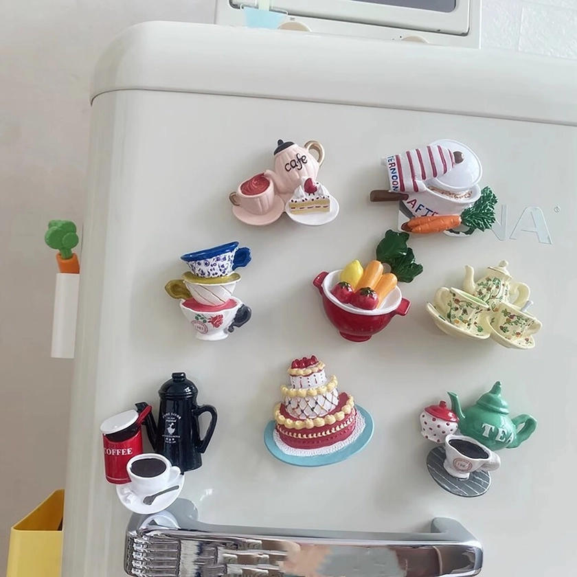 1pc Cute Simulation Afternoon Tea Fridge Magnet, Creative 3D Cup Cake Coffee Refrigerator Magnet, Resin Magnet, Unique Home/Kitchen Decor