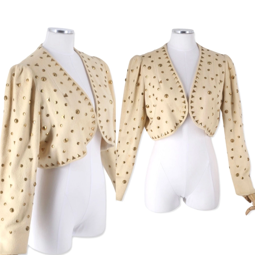 40s Cream Studded WWII Era Bolero Jacket, Evening Wear, 1940s Vintage, Women's 30s Jacket M/L