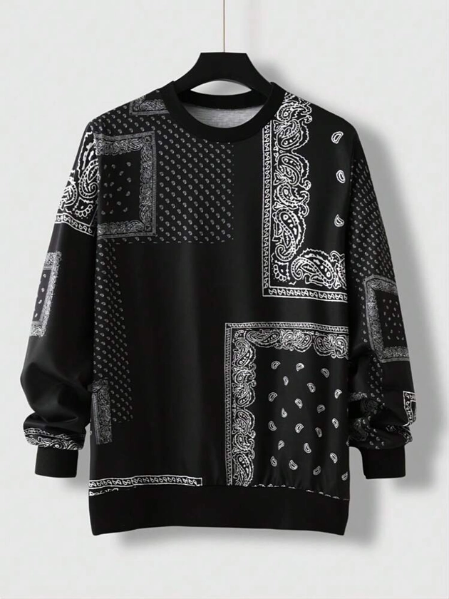 Men Paisley Scarf Print Drop Shoulder Sweatshirt | SHEIN UK