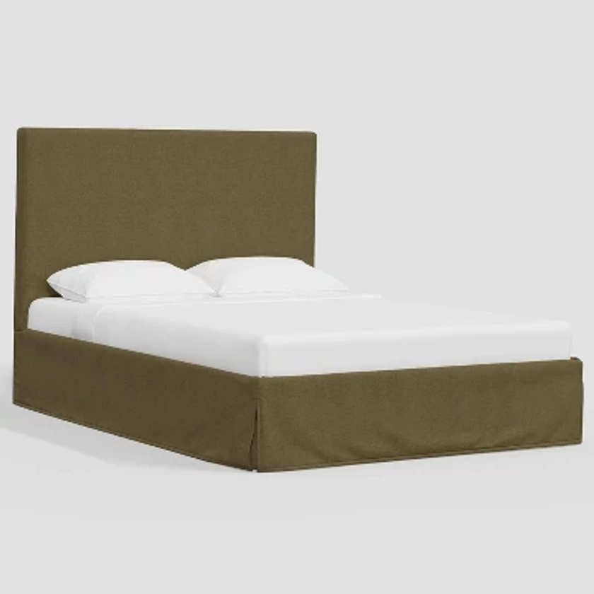 King Kelly Slipcover Bed in Linen Olive - Threshold™: Pine Frame, Upholstered Headboard, Spot Clean