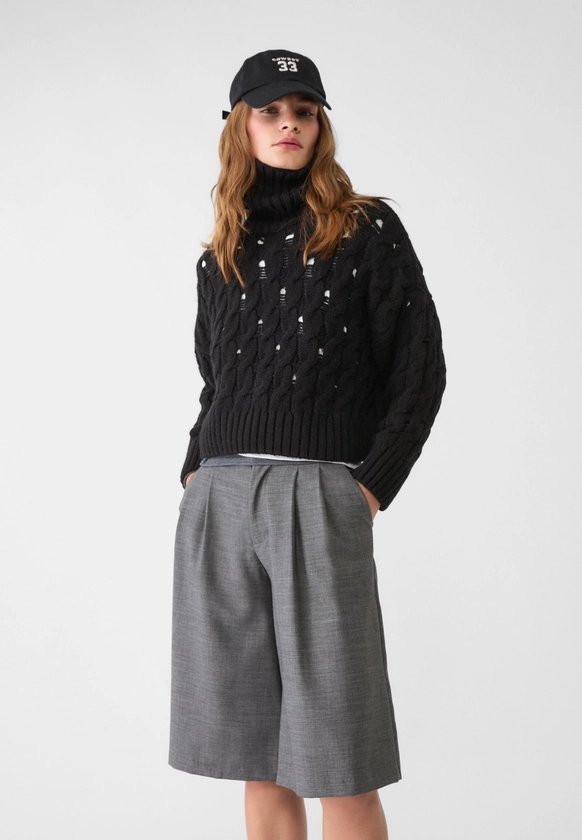 Cropped cutwork sweater - Women's Knitwear | Stradivarius Italy