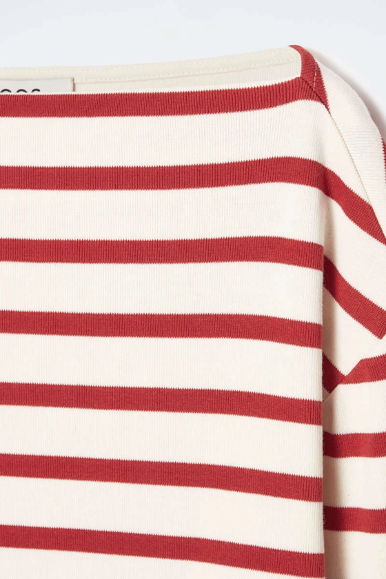 STRIPED BOAT-NECK TOP - Red / striped - COS