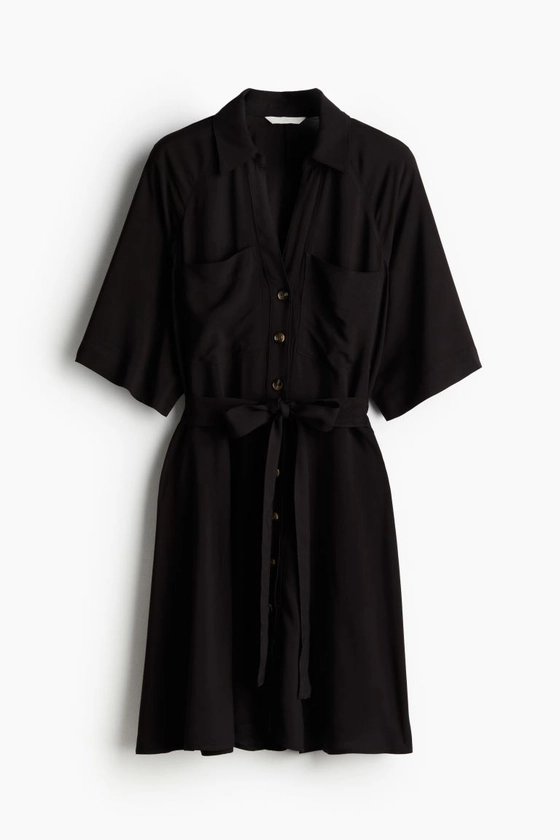 Robe chemise avec ceinture à nouer - Black - FEMME | H&M FR