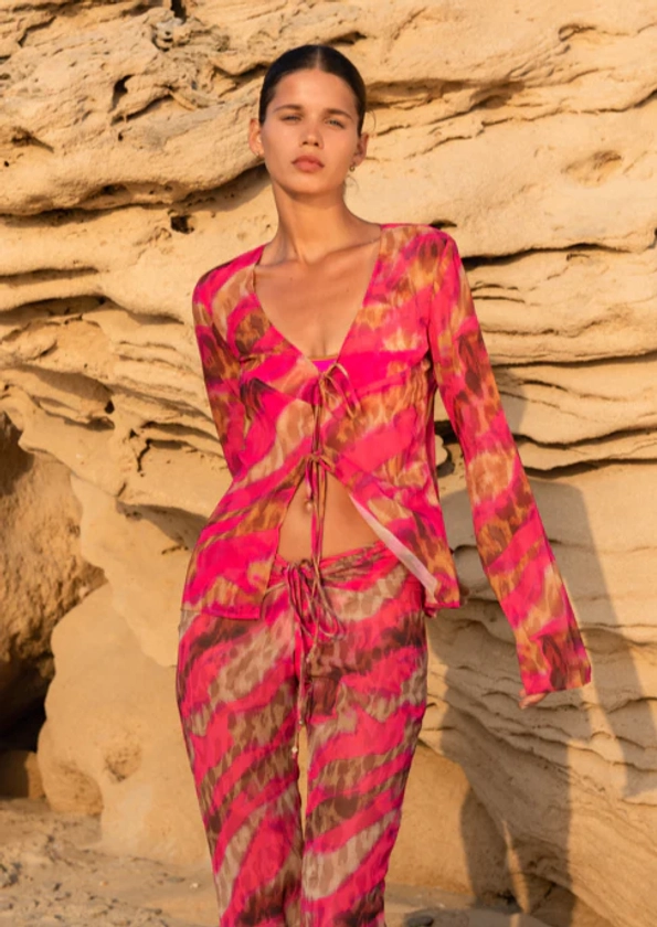 VANESSA PINK BROWN JUNGLE - COVER UP SHIRT