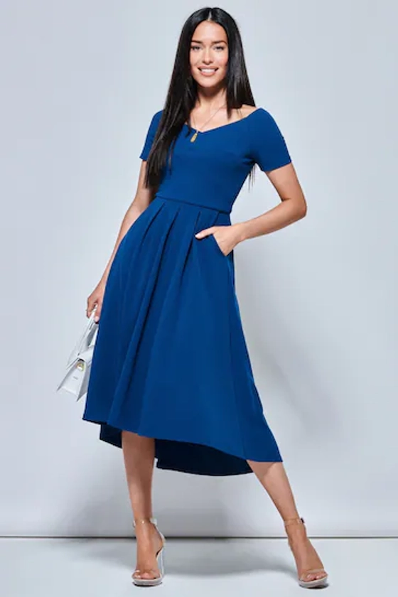 Buy Jolie Moi Blue Off Shoulder Dip Hem Dress from the Next UK online shop
