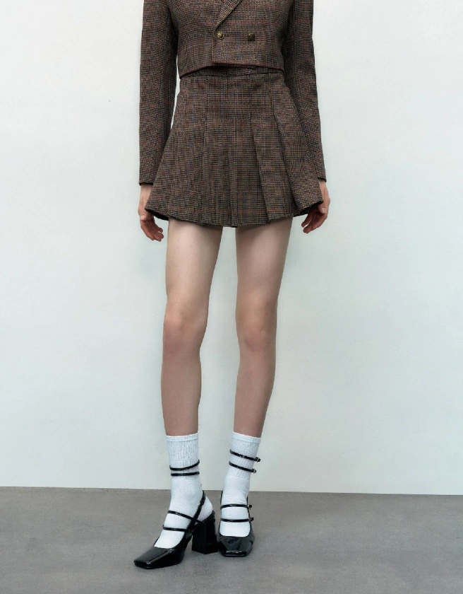 Plaid Pleated Mini A-Line Skirt