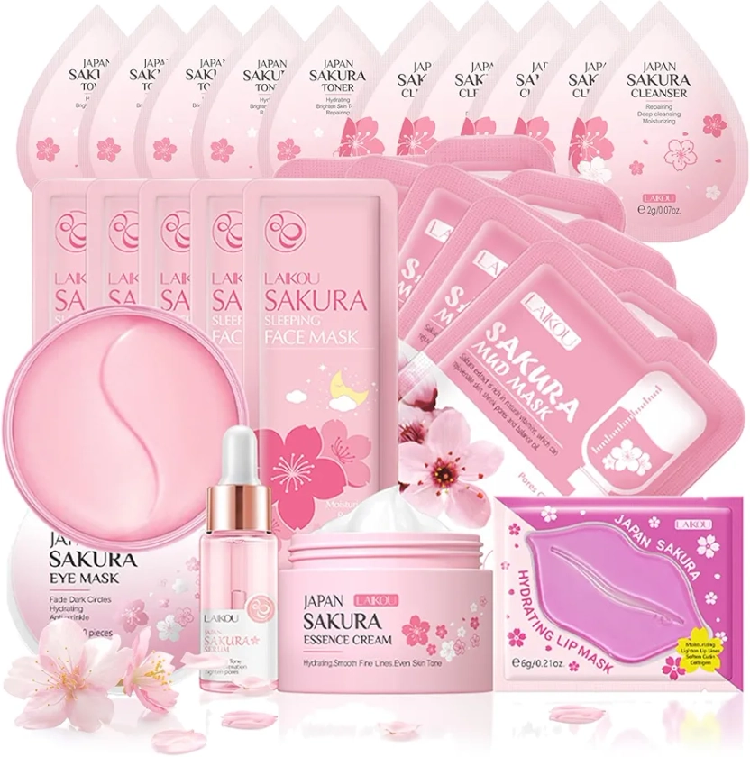 Skin Care Sets & Kits, Sakura Skin Care For Teenage Girls,Pamper Sets For Women Gifts,Facial Kit, Skincare Set,Cream,Serum,Toner,Cleanser,Eye Mask,Sleep Mask,Mud Mask,Lip Mask(24PCS) : Amazon.co.uk: Beauty