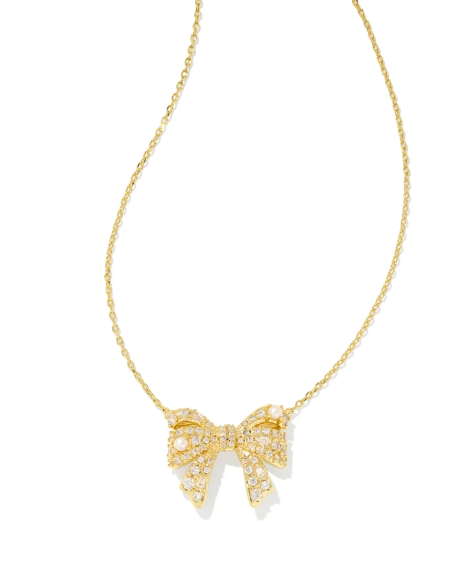 Krista Gold Bow Short Pendant Necklace in White Mix