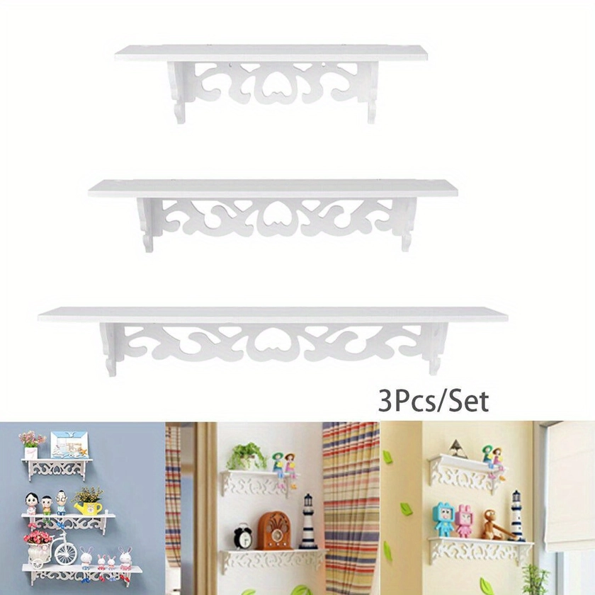 3pcs Floating Shelf DIY Corner Hanging Shelves Wall Mounted Storage Wood