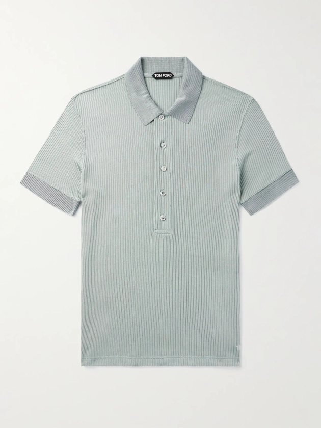 TOM FORD Slim-Fit Ribbed-Knit Polo Shirt