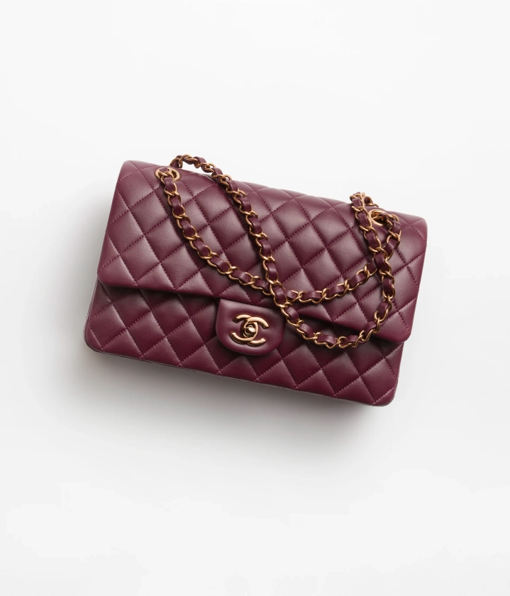 Classic 11.12 handbag, Lambskin & brown metal, burgundy — Fashion | CHANEL