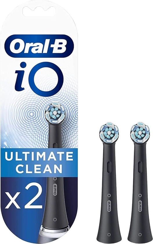 Oral-B iO Ultimate Clean Electric Toothbrush Head, Twisted & Angled Bristles for Deeper Plaque Removal, Pack of 2 Toothbrush Heads, Black