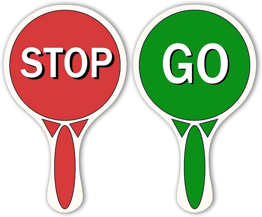 Stop and Go Sign Traffic with Handle - Double Sided Waterproof Crossing Guard Stop Sign for Kids Red Green Light Sign for Traffic & Street Safety, 11.8 x 7.1 Inches